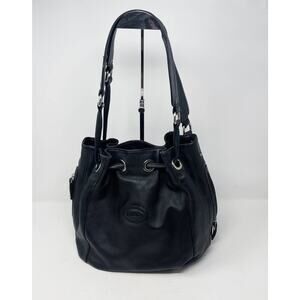 Brics Black Leather Bucket Bag Shoulder Strap Cinch Closure Tote Purse